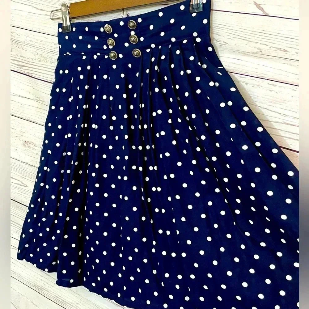 Vintage 1990s‎ High Waisted Pleated Polka Dot Mini Skirt VTG Made in USA